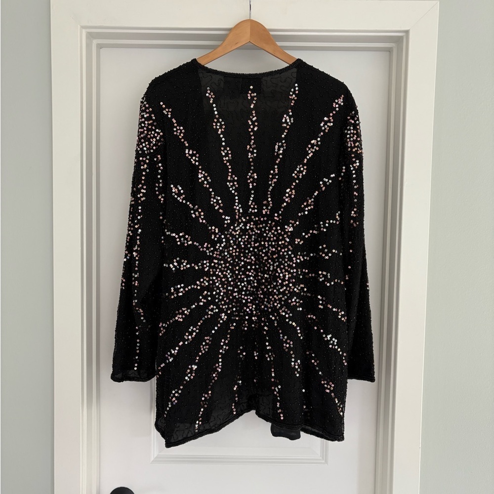 VTG jean for joseph le bon silk long sequined celestial sun cardigan size 22